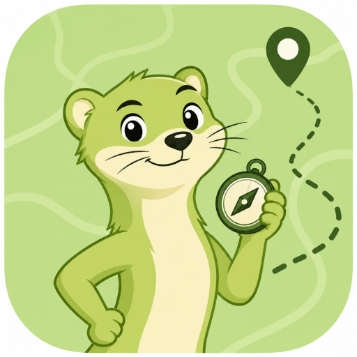 Whesuli app icon: a green otter holding a compass on a map background
